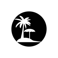 Beach icon. Vector tourism pictograms. Black silhouettes of holiday objects isolated on white. Simple traveling monochrome icon