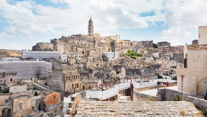 Naklejka premium Foreshortening on crowded and unique white houses of Matera town