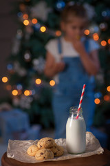 Fresh chocolate chips cookies with milk for Santa