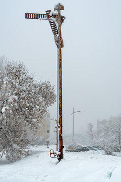 Novi Sad, Serbia - December 18, 2018: Railway line in Detelinara settlement in Novi Sad