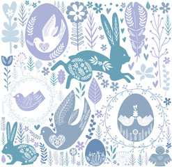 Easter seamless pattern in Scandinavian style. Editable vector illustration 