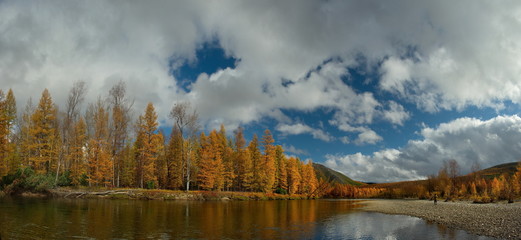 Russia. far East. The colours of autumn are cold-water rivers of Magadan.