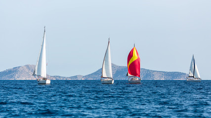 Fototapeta premium Sailing luxury yacht boat in Aegean Sea, Greece.