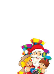 Obraz na płótnie Canvas cartoon scene with santa claus and kids on white background - illustration for children