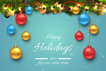 Turquoise Happy Holidays and Joyful New Year Vector Illustration. Happy holidays vector.