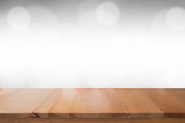 Empty of desk with blurred light gray gradient bokeh abstract background