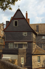Ancient wooden building in historic part of Wetzlar city. The typical architecture for this region.  Wetzlar, state of Hesse, Germany