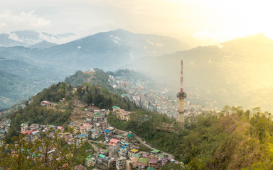 Bird's eye view of Gangtok, the capital city of Sikkim, India
