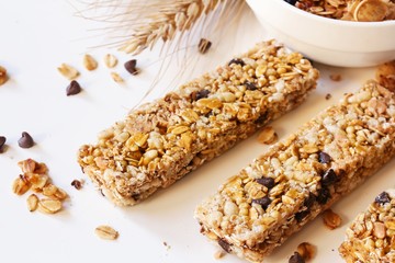 Granola bars close up, selective focus