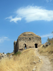 Europe, Greece, Corinth,small religious building  on the top of the fortress rock