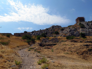 Europe, Greece, Corinth,the road to the top of the fortress,  where the last fortification is located