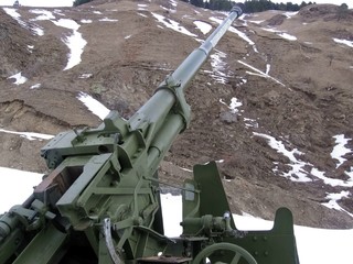 Anti-avalanche gun in the village of Terskol. Caucasus, Russia