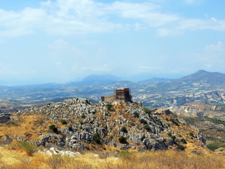 Europe, Greece,Corinth,the last fortification on the top of the rock and  the panorama of the...