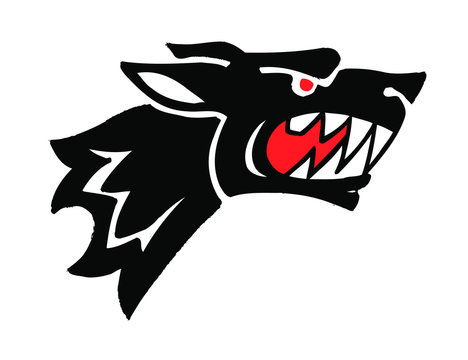 black wolf with big teeth and red eyes mascot tattoo logo