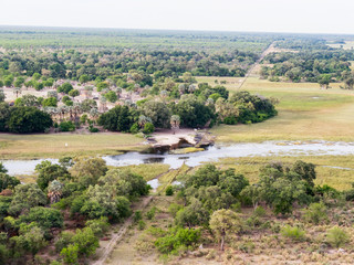 Aerial view of rivers, streams and grasslands in Delta Okavango, Botswana, Africa