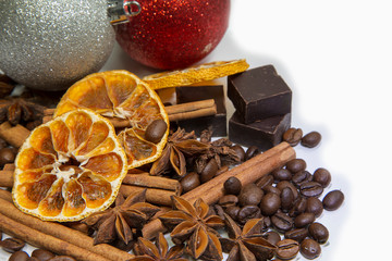 Coffee beans, spices and Christmas toys