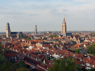 Europe, Belgium, West Flanders, Bruges, view of the historic center from a great height