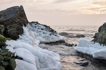 Ruins of Northern Forts on the beach of the Baltic sea, part of an old fort in the former Soviet base Karosta in Liepaja, Latvia