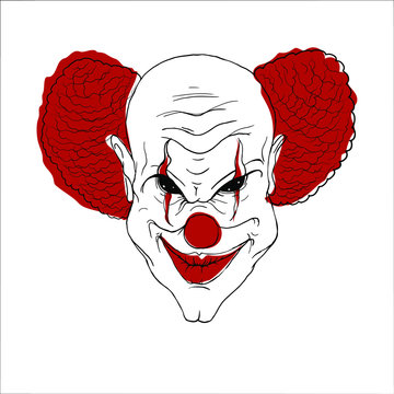 recommend clip art: Evil clown face with red spots, Vector halloween character isolated at white background. 