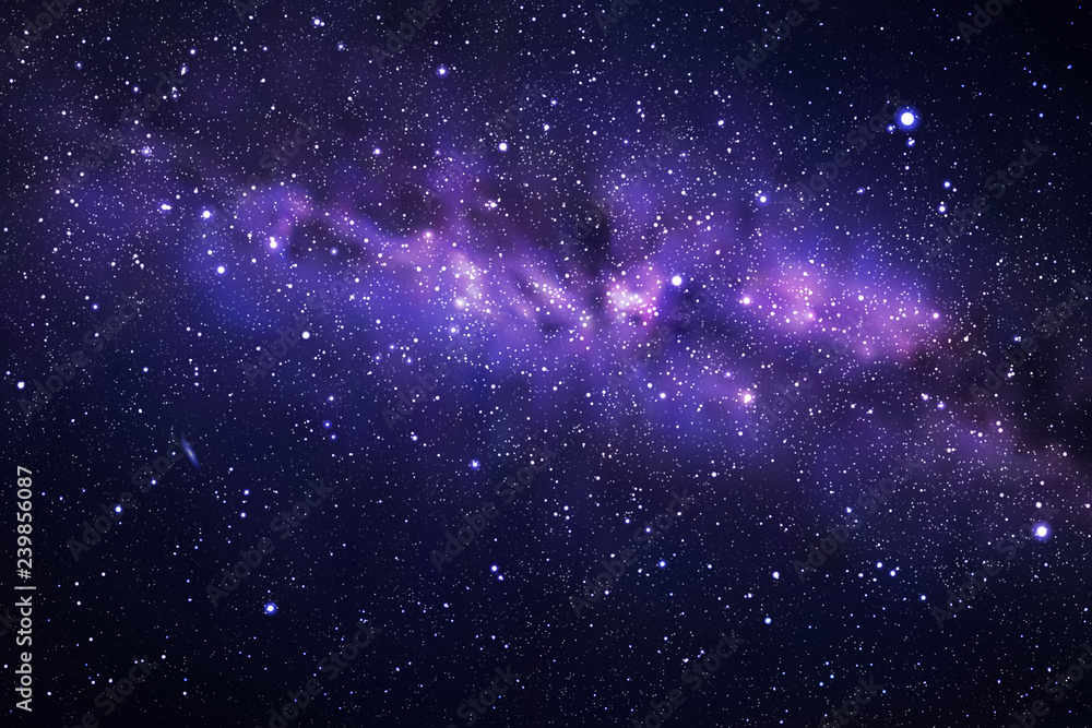 Poster vector illustration with night starry sky and milky way. space dark background with fragment of our 