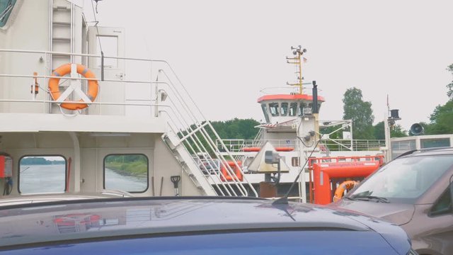 Pov crossing Kiel cannal with Ferry at Nobisfahre