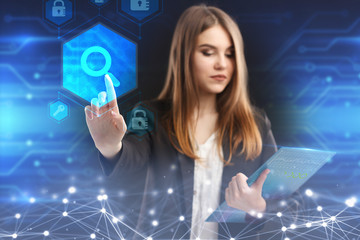 The concept of business, technology, the Internet and the network. A young entrepreneur working on...