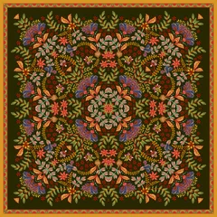 Fototapeten Design für quadratische Tasche, Schal, Textil. Hand zeichnen Fantasie Blumenmuster. Vektorvorlage © leezarius