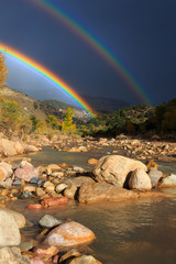 Brilliant Double Rainbow over Coal Creek in Cedar Canyon, Utah