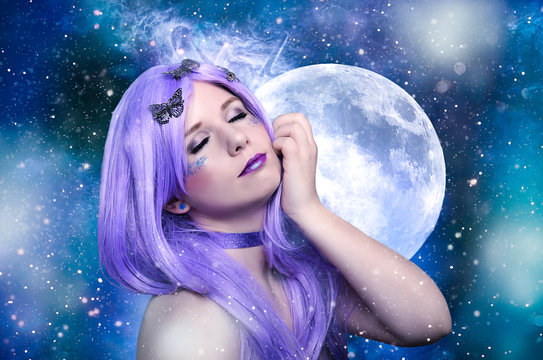 Galaxy Composing, sinnliche Frau mit Mond