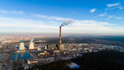 Garbage incineration plant. Waste incinerator plant with smoking smokestack. The problem of environmental pollution by factories