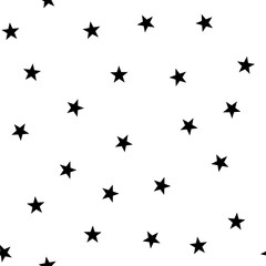 Star seamless pattern. Night, space or christmas theme. Flat vector background in black and white.