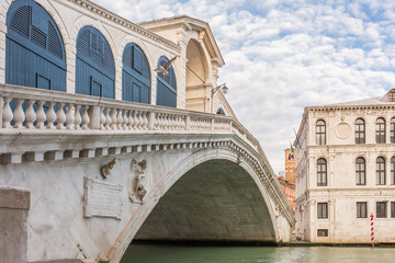 Famous Rialto bridge at Grand Canal in Venice, Italy