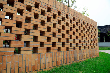 lattice wall and grass in the park