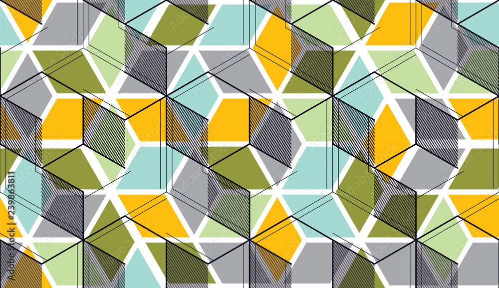 Poster geometric 3d lines abstract seamless pattern, vector background. technology style engineering line d