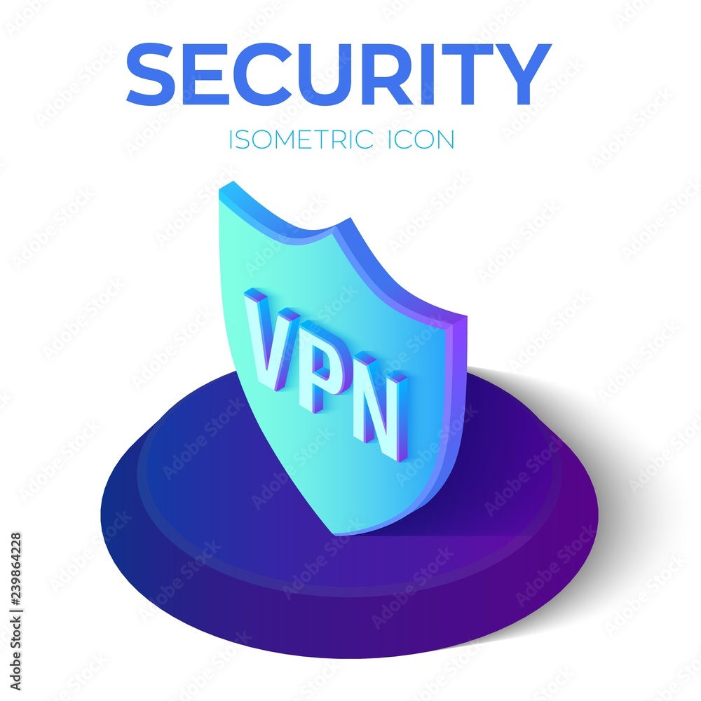 Poster security shield isometric icon. vpn - virtual private network icon. 3d isometric security shield sig