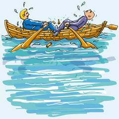 Zwei Männer rudern gegeneinander im Ruderboot
