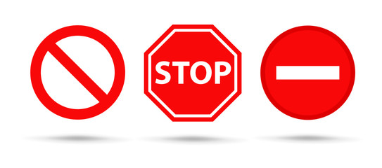 Red Sing Stop and warning symbol Vector. Isolate on white background.