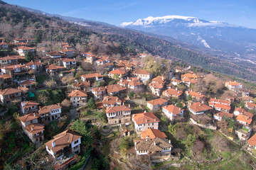 Naklejka na ściany i meble Aerial photography (drone) of Palios Panteleimonas traditional village and touristic destinatiation, Pieria Greece