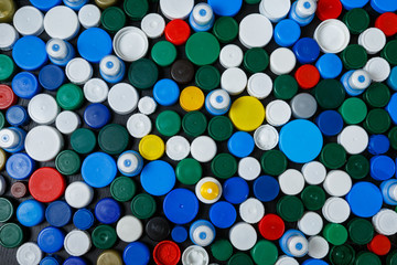 Collection of various colorful plastic screw caps