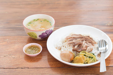 Stewed pork leg topped on rice  (Kao Ka Moo)