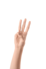 Naklejka premium partial view of woman showing letter W in deaf and dumb language isolated on white