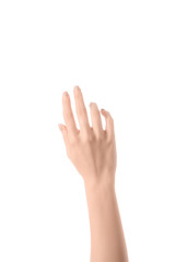 Obraz premium cropped view of woman hand isolated on white