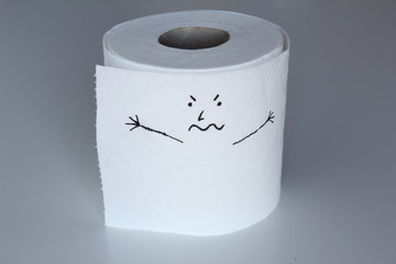 A white toilet paper roll sketched with an angry character with furious face and raised arms, representing the rage feeling through his face