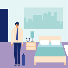 daily activity happy businessman in bedroom