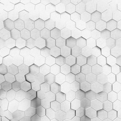 Naklejka premium Abstract wave form hexagonal background. Grunge Polygonal Hex geometry white surface . Futuristic technology texture concept. 3d Rendering.