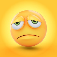 3D Rendering sad emoji isolated on yellow background