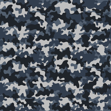 Camouflage Seamless Pattern - Abstract design of camouflage in gray and navy blue colors