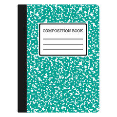 Composition Book - Teal composition notebook with copy space isolated on white background