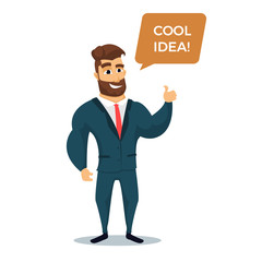 Bearded fun character businessman. Happy cartoon business men.  Vector illustration