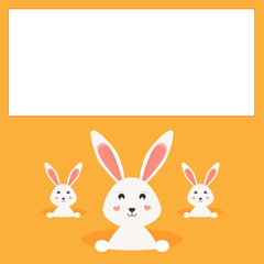 Happy Easter greeting card. Easter bunnies/rabbits.Place for your text, copy space. Vector Illustration. .